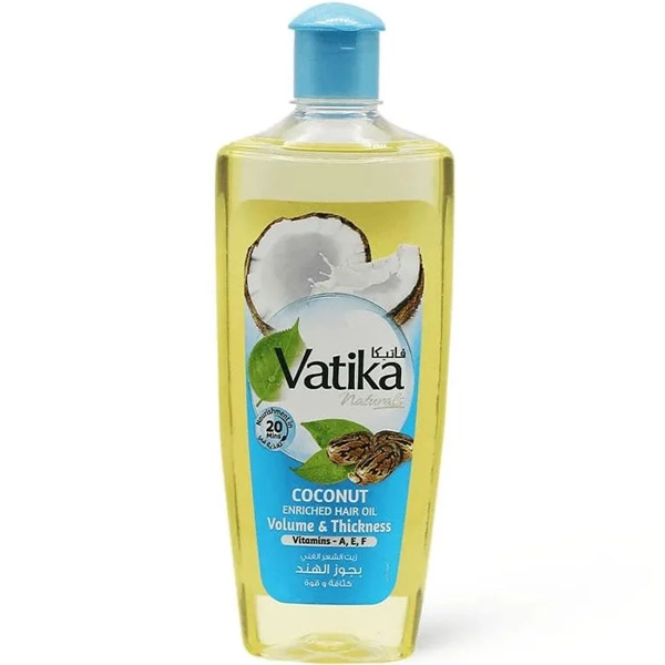 روغن مو نارگیل واتیکا اصل حجم دهنده و ضخیم کننده موی سر 200 میل | Vatika Coconut Enriched hair oil hair Volume & Thickness 200ml